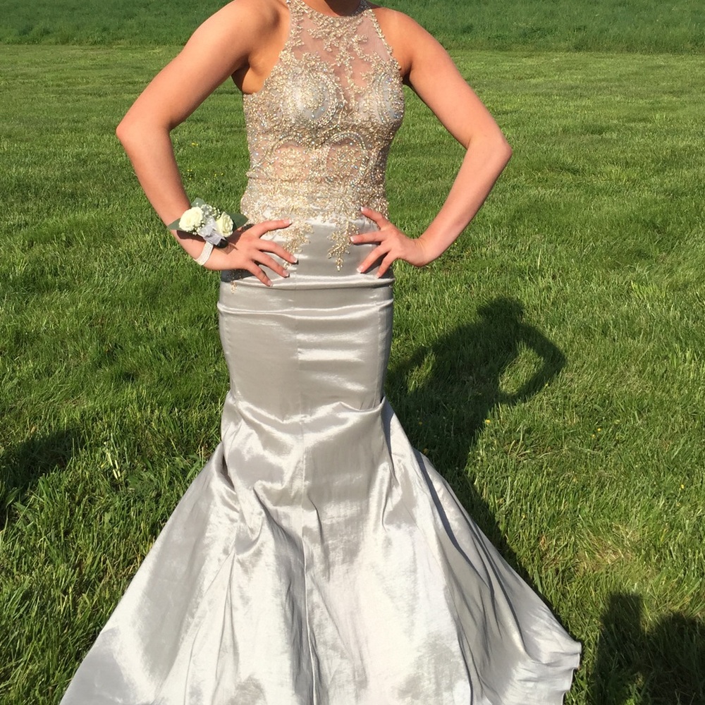 mori lee silver prom dress MGNY By Mori Lee